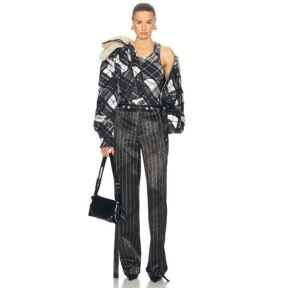 Jean Paul Gaultier Distorted Tartan Double Shearling Aviator Jacket Coat S - Picture 4 of 5